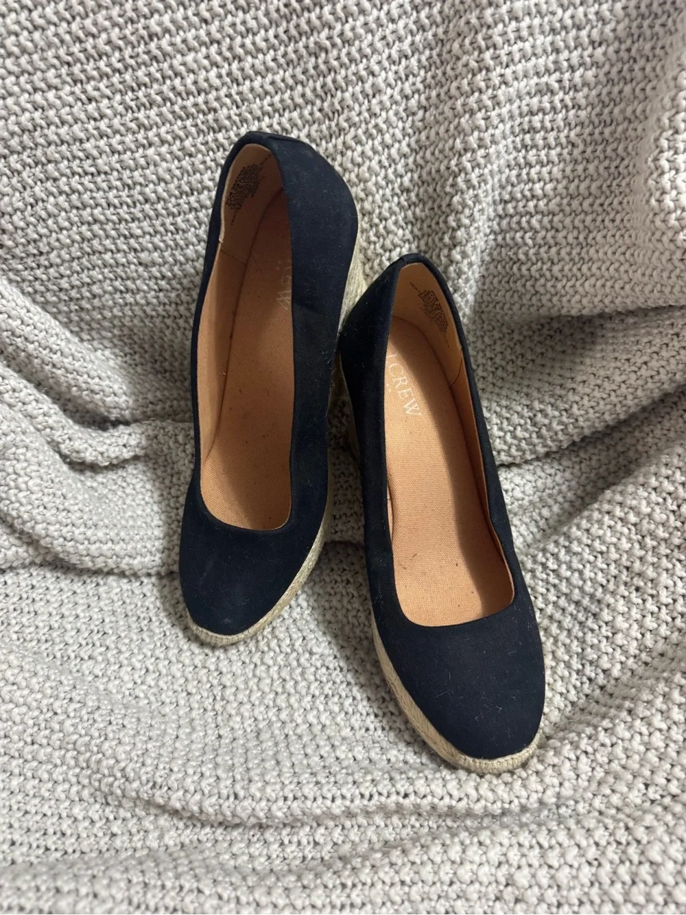 J. Crew‎ Black Suede Espadrille Wedge Pumps